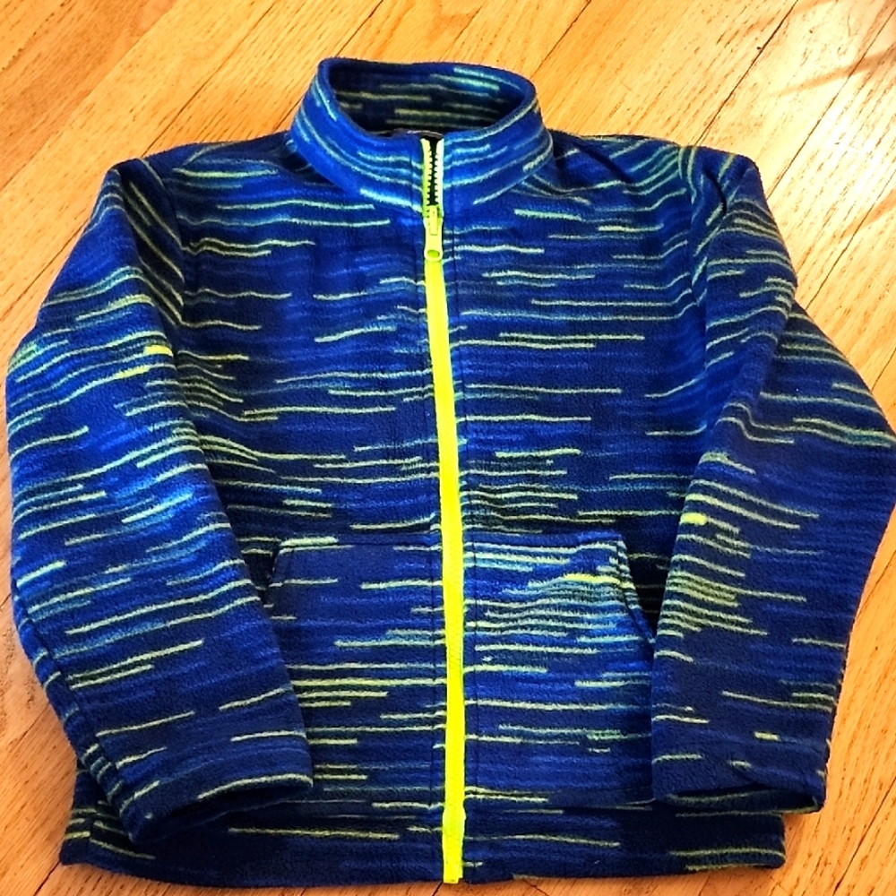 Eddie Bauer Boys Size 5/6 Blue and Green Striped Fleece Jacket
